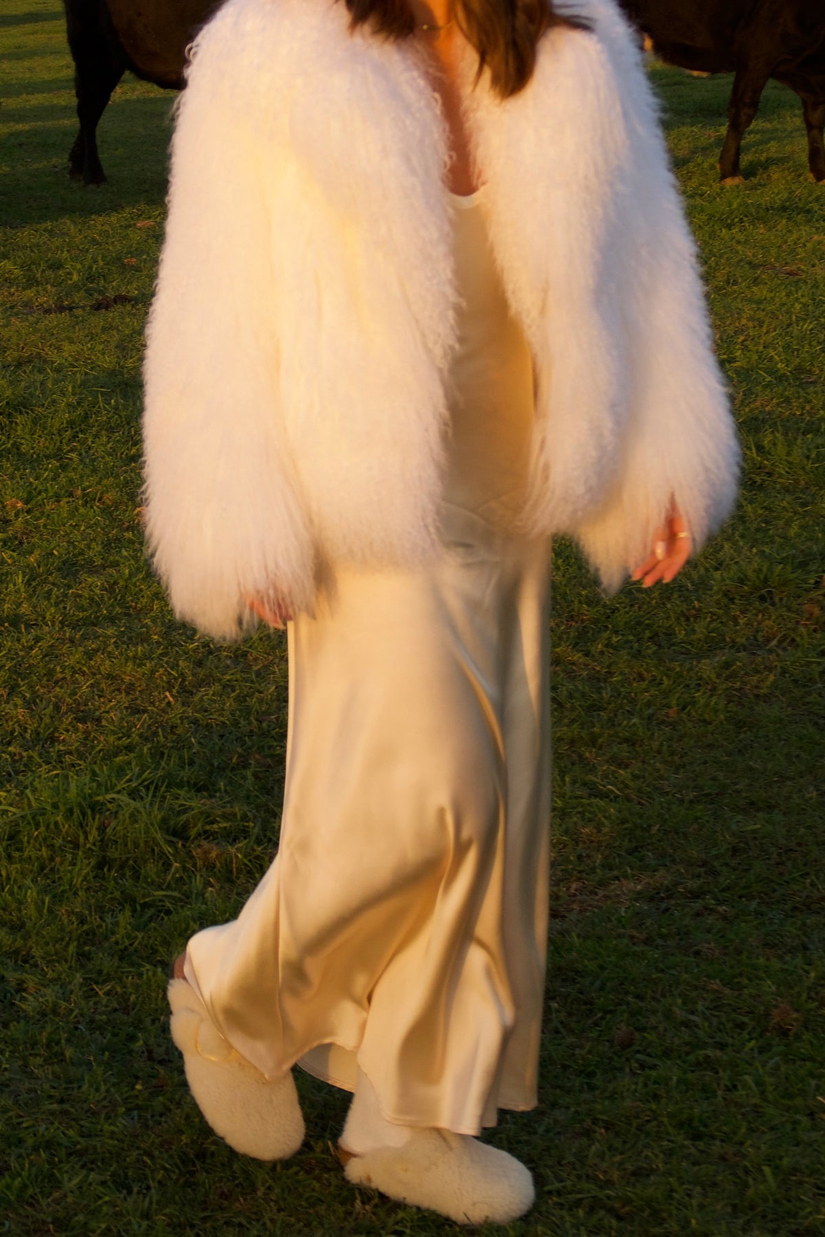Natural Mongolian Sheepskin Coat with Lapels - White