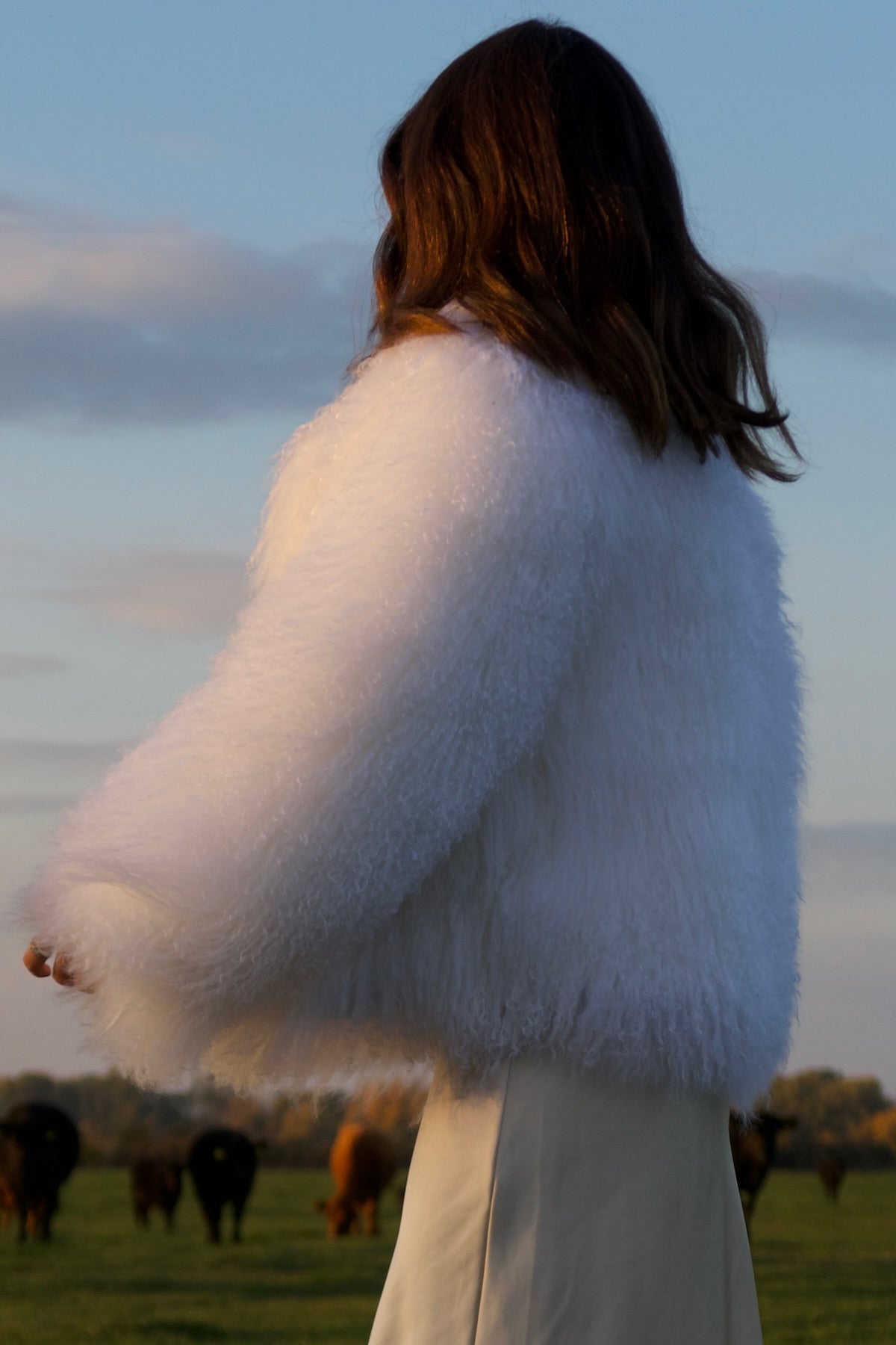 Natural Mongolian Sheepskin Coat with Lapels - White