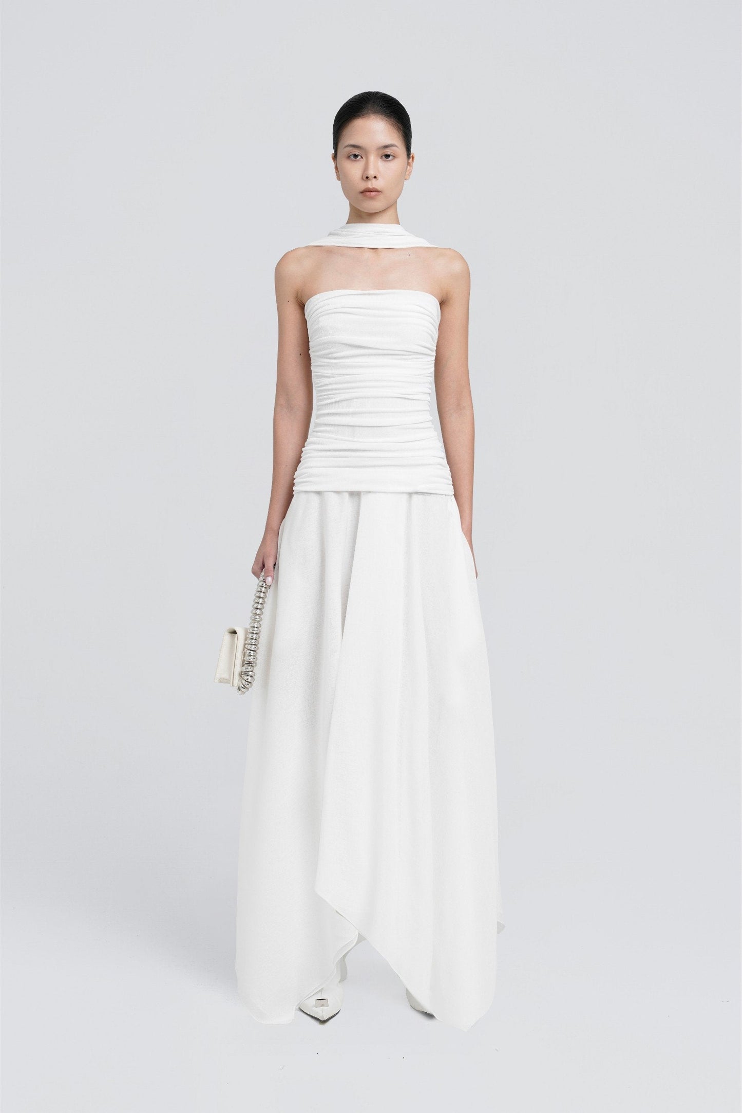 Tube-Style High Neck Maxi Dress - White