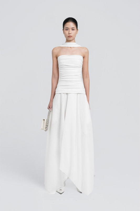Tube-Style High Neck Maxi Dress - White