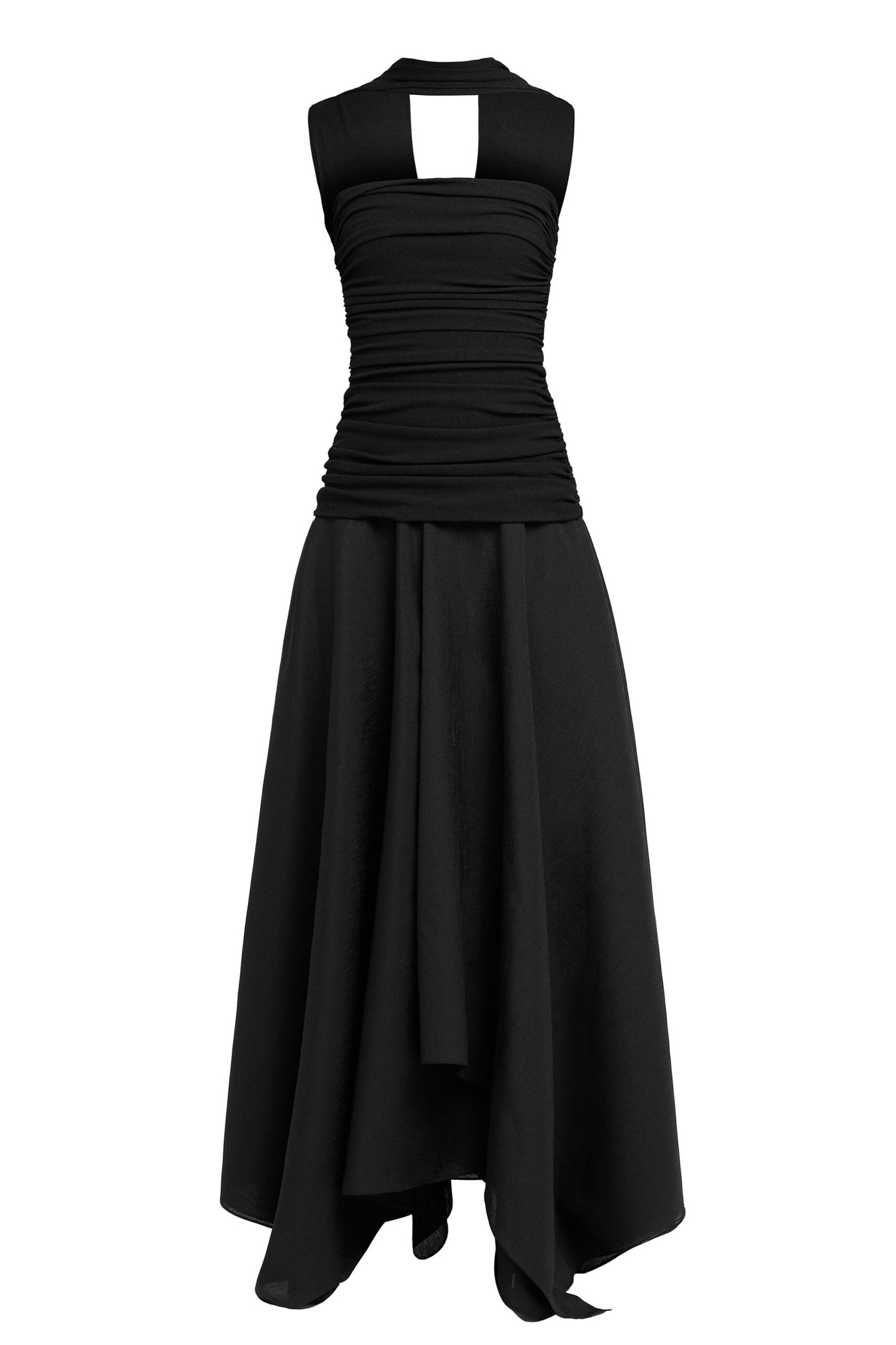 Tube-Style High Neck Maxi Dress - Black