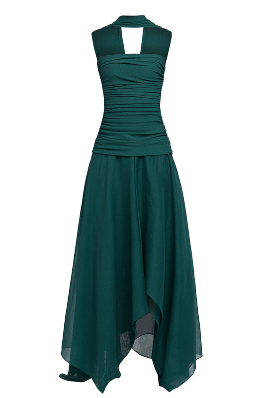 Tube-Style High Neck Maxi Dress - Green
