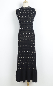 Knitted Sleeveless Maxi Dress with Metallic Accent - Black