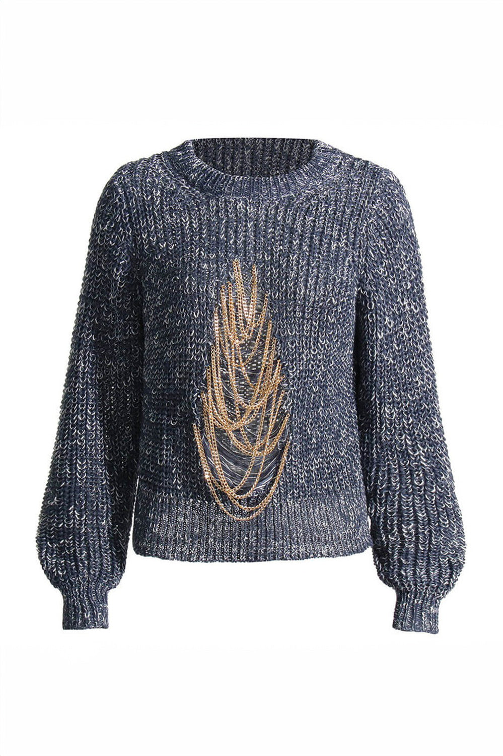 Cropped Sweater with Chain Detail - Gray