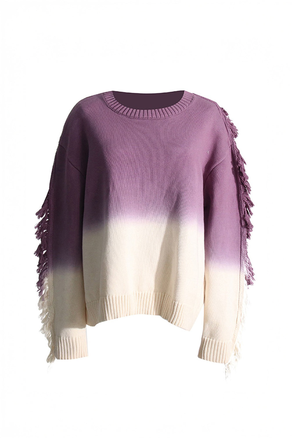 Knit Fringe Detail Sweater - Purple