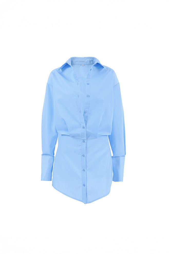 Button-Up Shirt Style Mini Dress - Blue