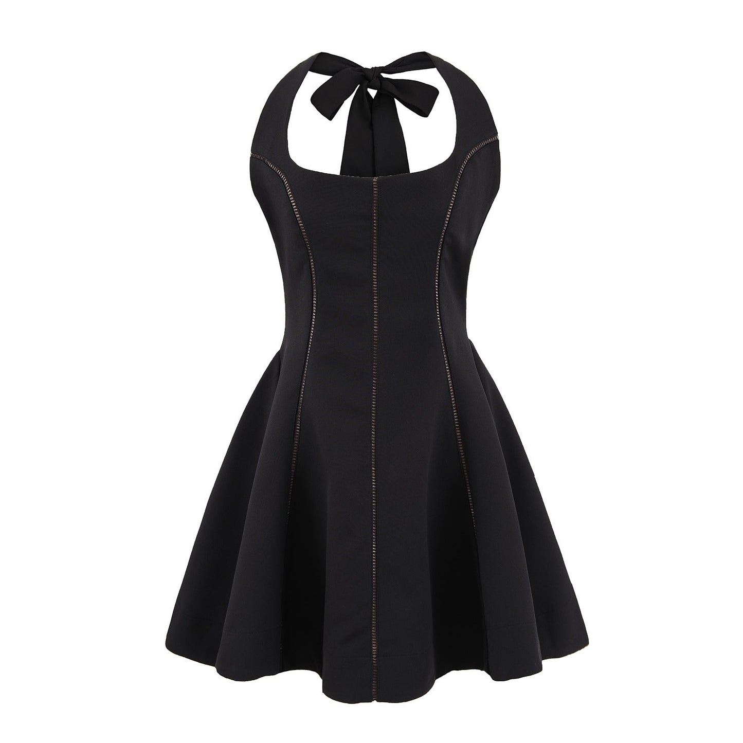 Halter Mini Dress with Flared Hem - Black