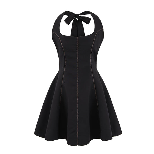 Halter Mini Dress with Flared Hem - Black