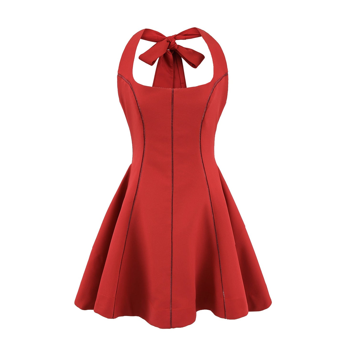 Halter Mini Dress with Flared Hem - Red