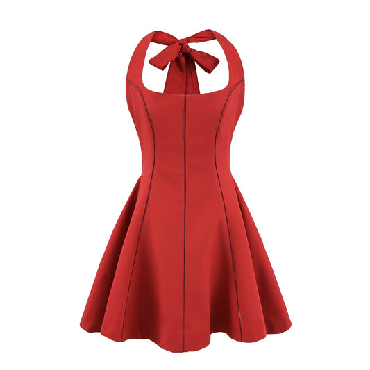 Halter Mini Dress with Flared Hem - Red