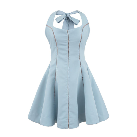 Halter Mini Dress with Flared Hem - Blue