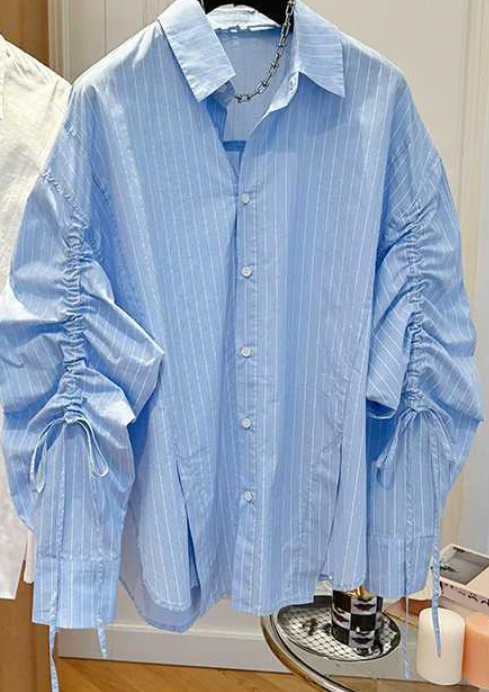 Ruched Sleeve Button-Up Shirt