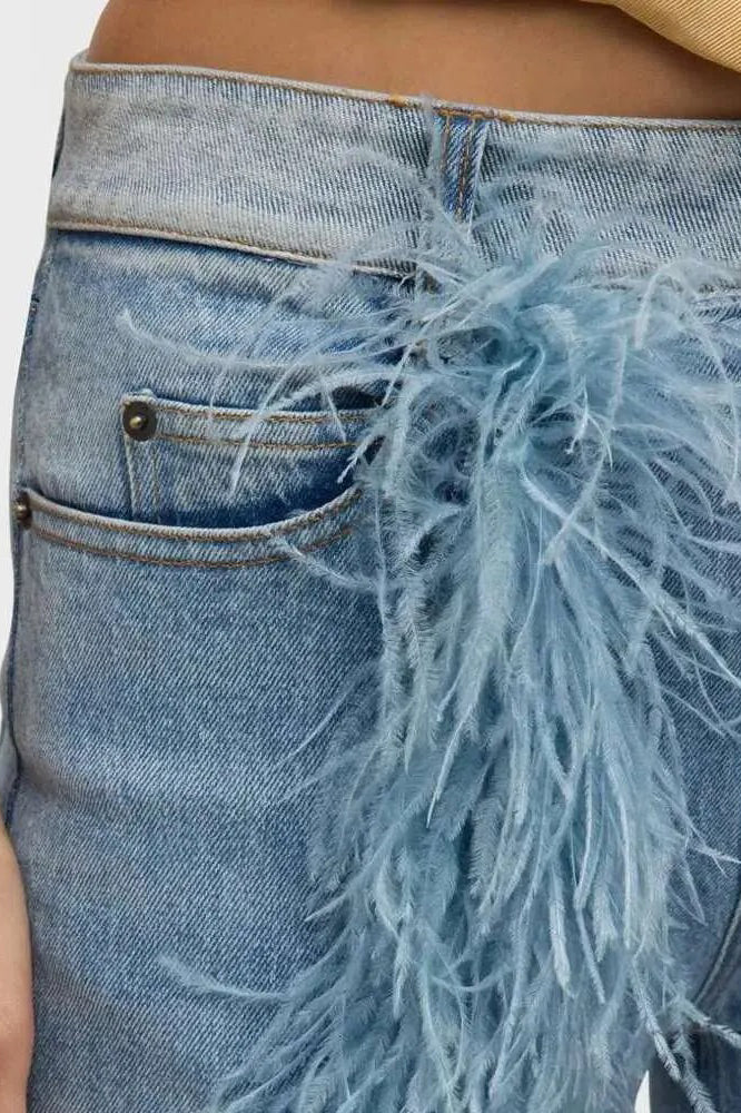 Feathered Curve Flare Jeans - Blue