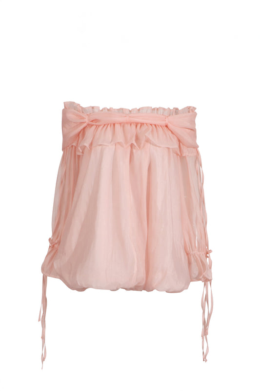 Off-Shoulder Ruffle Trim Top - Pink
