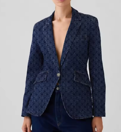 Denim Tailored Single-Breasted Blazer - Blue