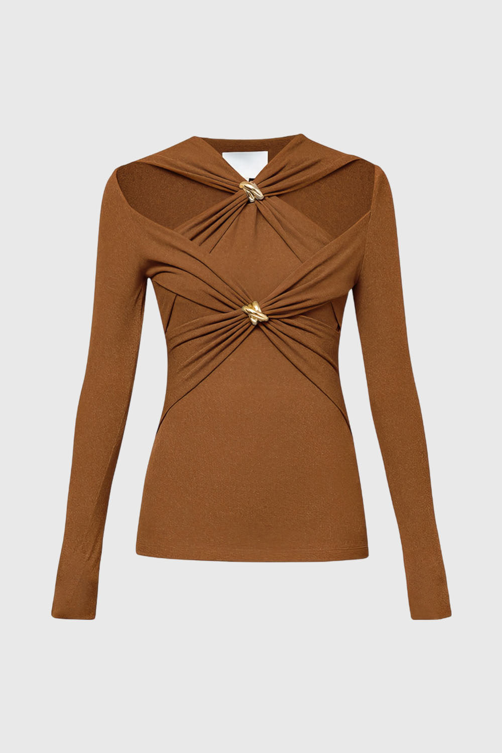 Gold-Detail Cutout Long Sleeve Top - Brown