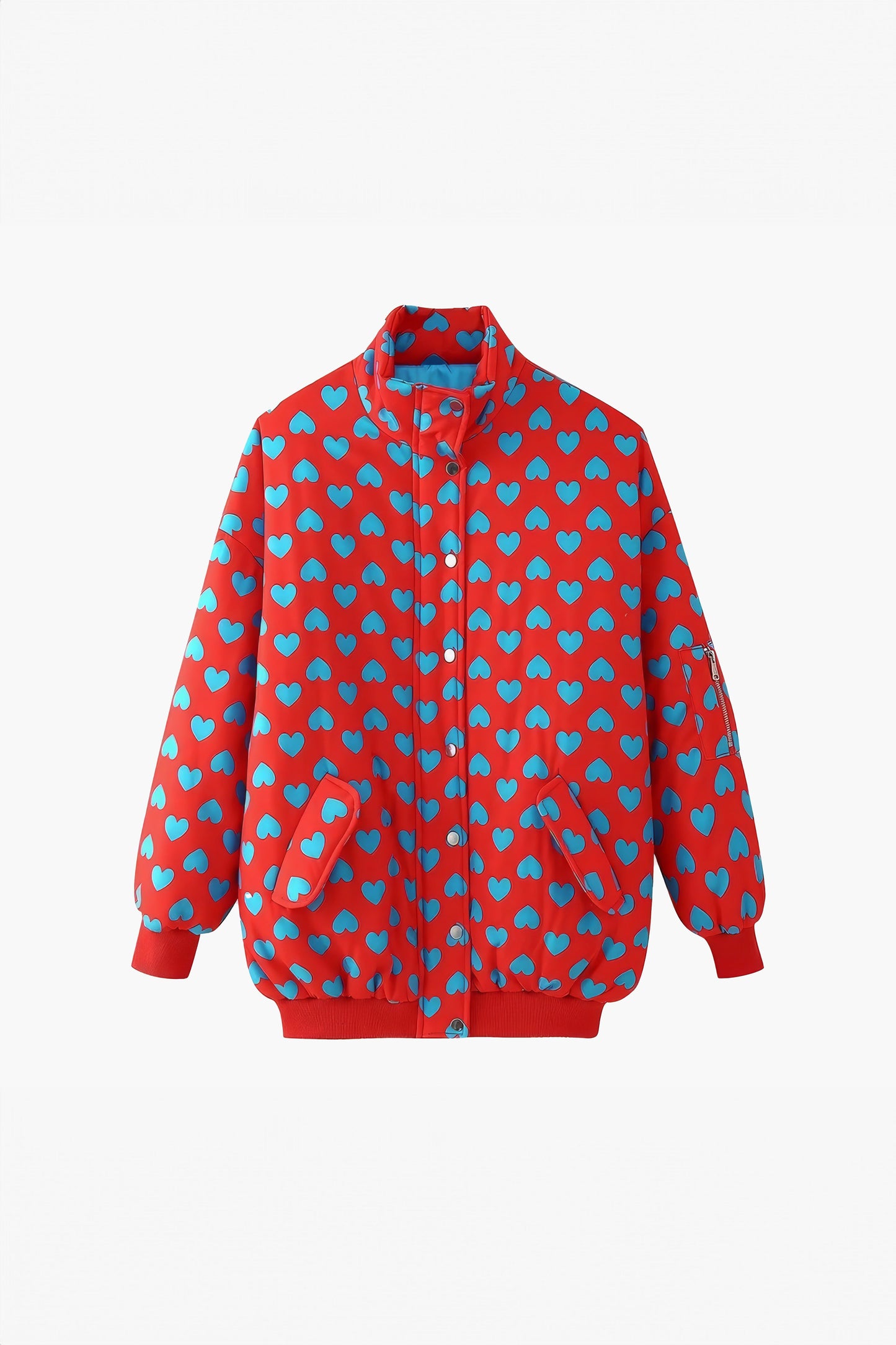 Two-Piece Set with Printed Puffer Jacket and Mini Skirt - Red