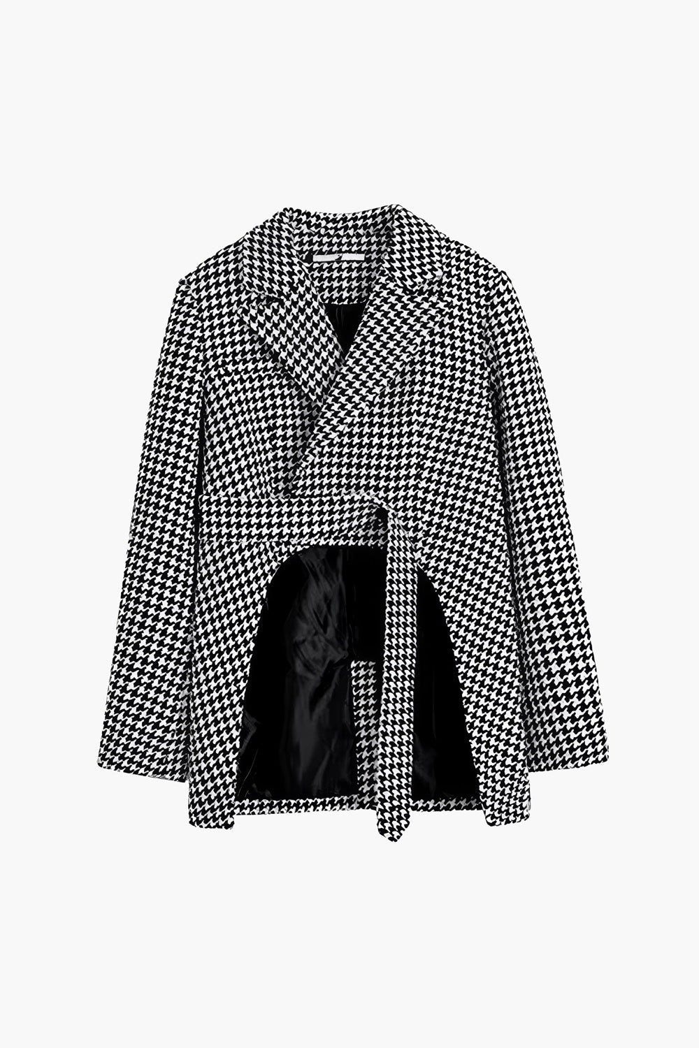 Asymmetrical Belted Blazer with Lapel Collar - Black