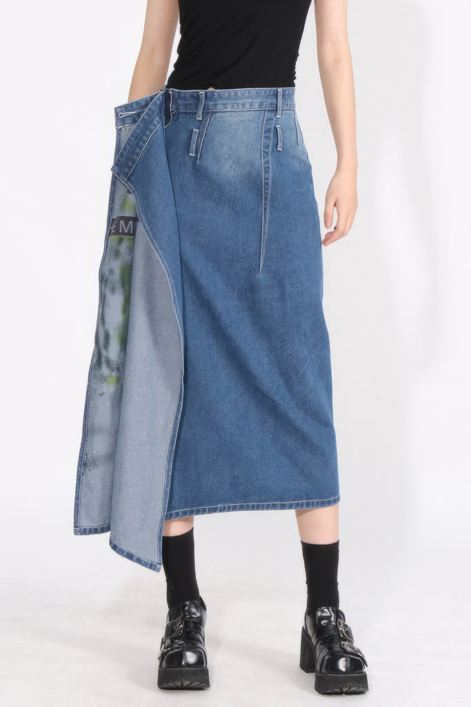 2 in 1 Denim Midi Skirt - Blue