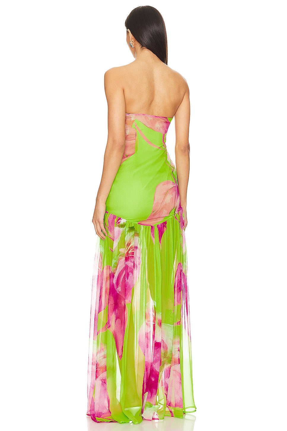 Strapless Maxi Dress with Floral Print - Green