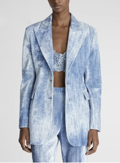 Two-Piece Set with Buttoned Blazer and Straight-Leg Trousers - Blue
